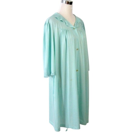 Lorraine Size Medium Button Front Robe Green Nylon Vintage 1970s - Picture 1 of 9